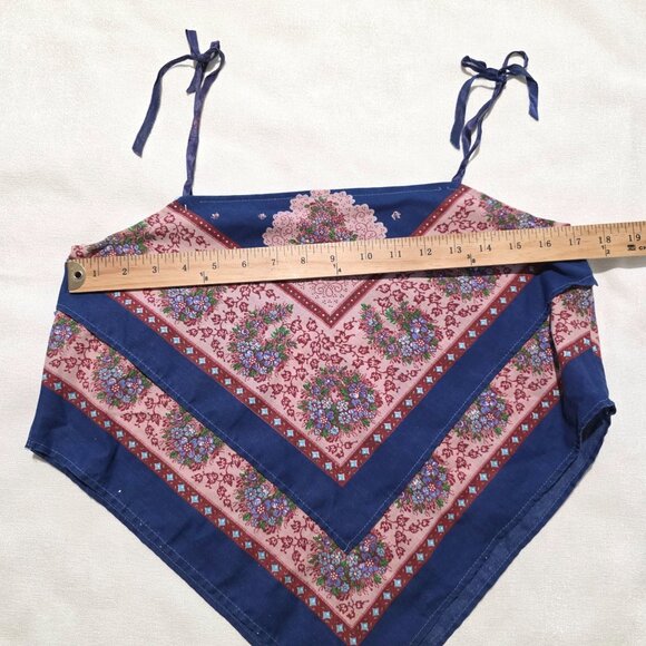 Vtg Womens Handmade French Scarf Crop Top Small Tie Straps Boho Festival Hippie - Picture 9 of 10